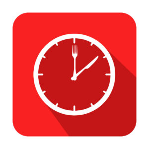 Icono cuadrado horario de comer con sombra rojo